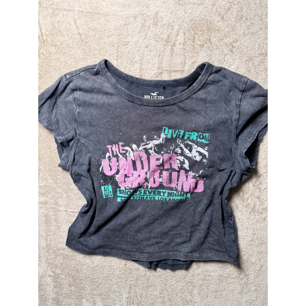 Hollister Live From The Underground Graphic Tee Charcoal Gray Small Distressed